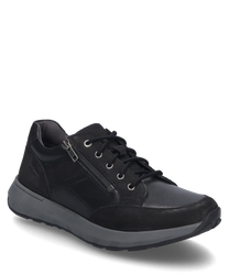 La sneaker noire est en cuir de haute qualité et dispose d'un laçage ainsi que d'une fermeture éclair décorative sur le côté. La semelle robuste offre un confort optimal et est idéale pour un usage quotidien.
