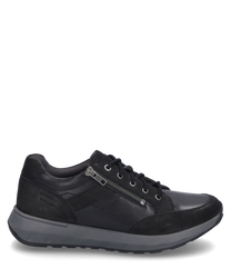La sneaker noire est en cuir de haute qualité et dispose d'un laçage ainsi que d'une fermeture éclair décorative sur le côté. La semelle robuste offre un confort optimal et est idéale pour un usage quotidien.