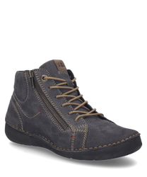 La bota en color titan está hecha de un material resistente y cuenta con un cordón y una cremallera lateral. Las costuras de contraste llamativas le dan al zapato un toque de moda.