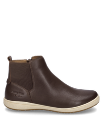 Die Stiefelette in der Farbe Tabak besteht aus hochwertigem Leder und verfügt über einen praktischen Reißverschluss an der Seite. Der Schuh hat eine glatte Oberfläche und eine helle Sohle die für einen modernen Look sorgt.