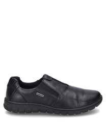 La chaussure noire est en cuir lisse et se distingue par une fermeture élastique pratique. La semelle robuste offre un maintien et un confort optimaux.