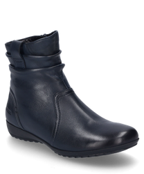 La bota en color Océano está hecha de cuero suave y cuenta con una práctica cremallera lateral. El zapato tiene un diseño de caña ligeramente fruncido y una suela plana para caminar cómodamente.