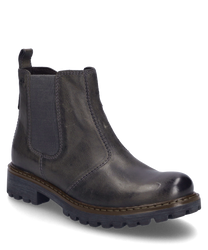 La bota de cuero en color oliva cuenta con una cremallera lateral y una suela robusta y perfilada. El zapato ofrece un panel elástico para mayor comodidad y un talón reforzado para más estabilidad.