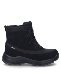 The black boot is made from a robust material and features lacing as a closure. It is characterized by a simple functional design ideal for cold days.