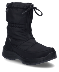 Black boot with zipper made of durable material. The boot features a thick grippy sole and a subtle logo on the side.