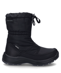 Black boot with zipper made of durable material. The boot features a thick grippy sole and a subtle logo on the side.