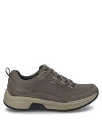 De taupe sneaker is gemaakt van ademend textielmateriaal en heeft een robuuste zool. Bijzondere kenmerken zijn de vetersluiting en het eenvoudige sportieve ontwerp.