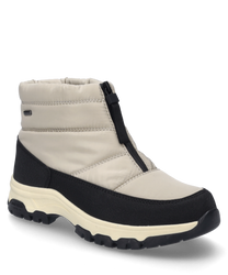 De zwarte-offwhite enkellaars is gemaakt van een robuuste mix van materialen en is uitgerust met een praktische ritssluiting. De schoen heeft een geprofileerde zool die zorgt voor extra grip.