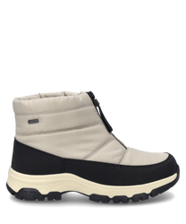 De zwarte-offwhite enkellaars is gemaakt van een robuuste mix van materialen en is uitgerust met een praktische ritssluiting. De schoen heeft een geprofileerde zool die zorgt voor extra grip.