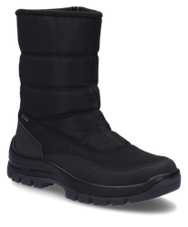 Botte noire avec fermeture éclair fabriquée en matériau robuste. La botte a une semelle profilée pour une meilleure adhérence.