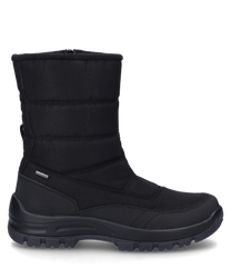 Botte noire avec fermeture éclair fabriquée en matériau robuste. La botte a une semelle profilée pour une meilleure adhérence.