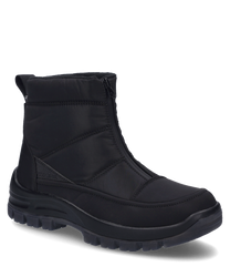 Die schwarze Stiefelette besteht aus einem glatten Material und besitzt einen praktischen Reißverschluss an der Seite. Der Schuh hat eine robuste Sohle die für zusätzlichen Halt sorgt.