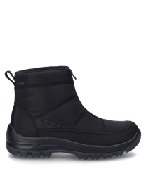 Die schwarze Stiefelette besteht aus einem glatten Material und besitzt einen praktischen Reißverschluss an der Seite. Der Schuh hat eine robuste Sohle die für zusätzlichen Halt sorgt.