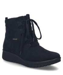 La chaussure noire en matériau doux est dotée de lacets et d'une semelle robuste. La chaussure a un design simple et élégant idéal pour le quotidien.