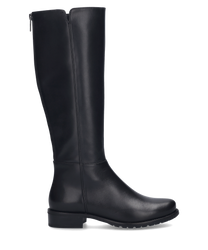 Der abgebildete Stiefel ist schwarz und besteht aus einem glatten hochwertigen Material. Er hat einen langen Schaft und einen dezenten Absatz was ihm ein elegantes Erscheinungsbild verleiht. Der Hauptverschluss befindet sich an der Rückseite und ist als Re