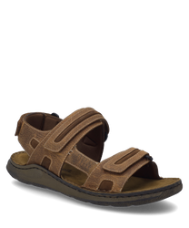 Sandale couleur cognac avec fermeture velcro en cuir robuste. La sandale a une semelle rembourrée pour un confort supplémentaire.