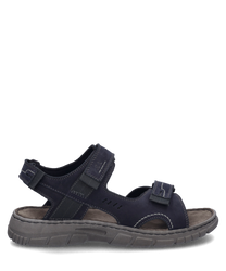 Die Sandale in indigo-kombi ist aus robustem Material gefertigt und verfügt über einen praktischen Klettverschluss. Sie hat eine bequeme Sohle und ist mit markanten Nähten verziert.