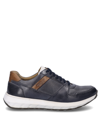 The sneaker in the color "ocean-multi" features a smooth dark blue upper with brown accents at the heel. It is equipped with lacing and has a white profiled sole for added comfort.