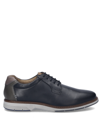 El zapato de media altura en negro-múltiple se presenta con un acabado de cuero liso y un sistema de cordones estable. Las características especiales son la zona del talón blanca en contraste y la suela robusta y bicolor que combinan comodidad y estilo.