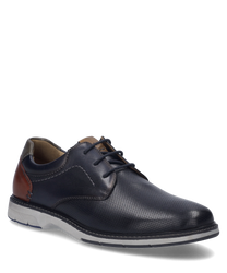 El zapato de media altura en la variante de color ocean-multi está hecho de cuero liso y perforado con una tapa de talón marrón. Viene con un sistema de cordones y una suela blanca en contraste que proporciona un aspecto deportivo.