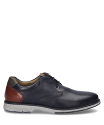 El zapato de media altura en la variante de color ocean-multi está hecho de cuero liso y perforado con una tapa de talón marrón. Viene con un sistema de cordones y una suela blanca en contraste que proporciona un aspecto deportivo.