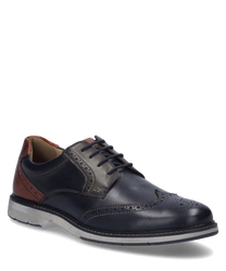 El zapato de media altura en colores ocean-multi está hecho de cuero de alta calidad con un elegante cordón. Destacan los patrones de perforación decorativos y la zona del talón en marrón contrastante.