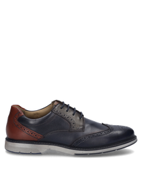 El zapato de media altura en colores ocean-multi está hecho de cuero de alta calidad con un elegante cordón. Destacan los patrones de perforación decorativos y la zona del talón en marrón contrastante.
