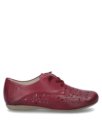 De halfhoge schoen in de kleur Berry is gemaakt van hoogwaardig leer en heeft een decoratieve vetersluiting. Bijzondere kenmerken zijn de fijne bloemenpatroon uitsparingen aan de zijkanten die zorgen voor een elegante uitstraling.