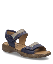 This indigo multi sandal features a practical Velcro closure and is made from durable material. The sandal combines blue and beige tones with a comfortable cushioned footbed.