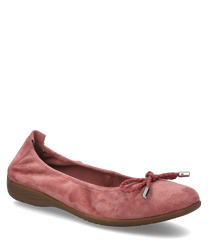 Rosa Ballerina-Schuhe mit Gummizugverschluss aus weichem Material gefertigt. Die Schuhe haben eine flache Sohle und ein schlichtes elegantes Design.