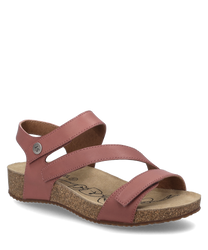 La sandalia color rosa viejo cuenta con un práctico cierre de velcro y una plantilla ergonómica. El zapato está hecho de un material suave y de alta calidad y tiene una suela de corcho resistente.