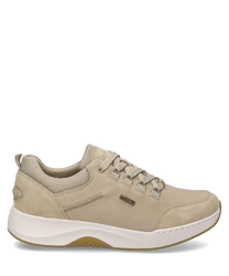 Beige sneaker with lacing made from high-quality material. The shoe features a minimalist design and a comfortable fit.