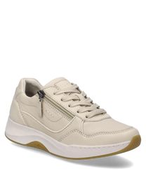Sneaker beige con lacci e ulteriore chiusura lampo laterale. La scarpa è realizzata in pelle di alta qualità e offre una suola imbottita e comoda.