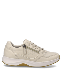 Sneaker beige con lacci e ulteriore chiusura lampo laterale. La scarpa è realizzata in pelle di alta qualità e offre una suola imbottita e comoda.