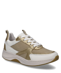 Sneaker w kolorze białym-multi prezentuje nowoczesny design z połączeniem białych i jasnobrązowych odcieni. Wyposażony w sznurowanie oferuje elegancki i sportowy wygląd.