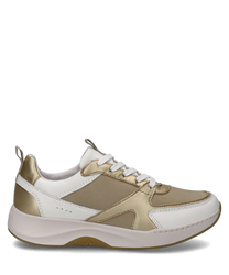 Sneaker w kolorze białym-multi prezentuje nowoczesny design z połączeniem białych i jasnobrązowych odcieni. Wyposażony w sznurowanie oferuje elegancki i sportowy wygląd.