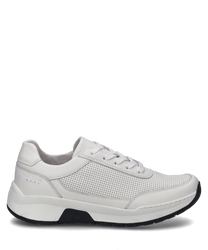 Le sneaker blanc se distingue par son design épuré et sa surface perforée qui assure une respirabilité optimale. La chaussure est dotée de lacets et d'une semelle robuste offrant un maintien optimal.
