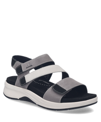 Cette sandale grise dispose d'une fermeture velcro pratique et présente une combinaison de différentes nuances de gris. Elle est fabriquée dans un matériau doux qui allie confort et style.