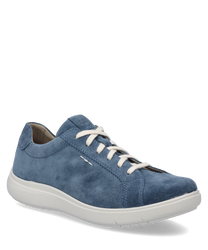 La sneaker nel colore "shark" è realizzata in morbida pelle scamosciata e presenta una laccatura bianca. La scarpa ha una suola chiara e comoda e un design semplice ed elegante.