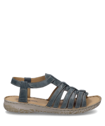 The sandal shown is azure blue and features a practical Velcro closure. It is made of high-quality material that stands out due to its fine stitching and has a robust profiled sole.