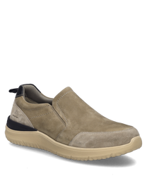 De halfhoge schoen in zandkleurige combinatie is gemaakt van suede met een elastische rubberen band voor eenvoudig aan- en uittrekken. De lichte zool en het eenvoudige ontwerp maken het veelzijdig en comfortabel voor dagelijks gebruik.