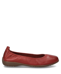 Der Ballerina-Schuh in der Farbe Hibiscus besteht aus einem weichen glatten Material. Er verfügt über einen praktischen Gummizug als Verschluss und eine bequeme flache Sohle.