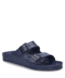 De blauwe sandaal heeft een comfortabele ergonomische voetbed en een dubbele gespsluiting. Het materiaal is robuust en waterafstotend ideaal voor de zomer.