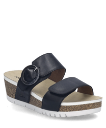 La sandale noire est fabriquée en matériau de haute qualité avec une fermeture velcro réglable et un talon compensé à la mode. La chaussure possède une boucle en métal accrocheuse et une semelle intérieure confortable et claire.
