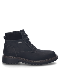 The black ankle boot made of robust material features lacing and contrasting seams. The shoe has a profiled sole for better grip.