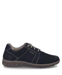 La chaussure basse en noir-combiné se présente avec un laçage et est fabriquée à partir d'un matériau robuste avec des coutures décoratives frappantes. La chaussure est idéale pour le quotidien et offre un grand confort de port grâce à sa semelle flexible.