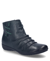 Die Stiefelette in der Farbe Tanne besteht aus hochwertigem Leder und verfügt über einen praktischen Reißverschluss an der Seite. Besondere Merkmale sind die dekorativen Falten auf dem Spann und die grünen Akzente an den Schnürsenkeln.