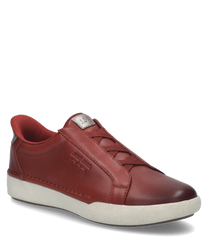 Der Sneaker in der Farbe Hibiscus-Kombi besteht aus einem glatten Material mit einem elastischen Gummizug als Verschluss. Auffällig ist die kontrastierende weiße Sohle und die dezente Logo-Prägung an der Seite.