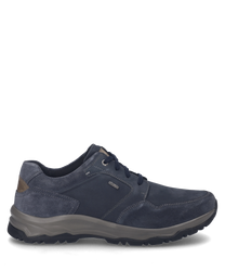 La chaussure basse en combinaison indigo présente un design élégant à lacets. Fabriquée à partir de matériaux de haute qualité elle se distingue par son apparence durable et stylée.