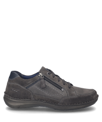 La chaussure basse de couleur 'granite-combi' est fabriquée en cuir de haute qualité avec un laçage fin et une fermeture éclair sur le côté. La semelle est robuste et offre un confort de port optimal tandis que les coutures contrastées constituent un éléme